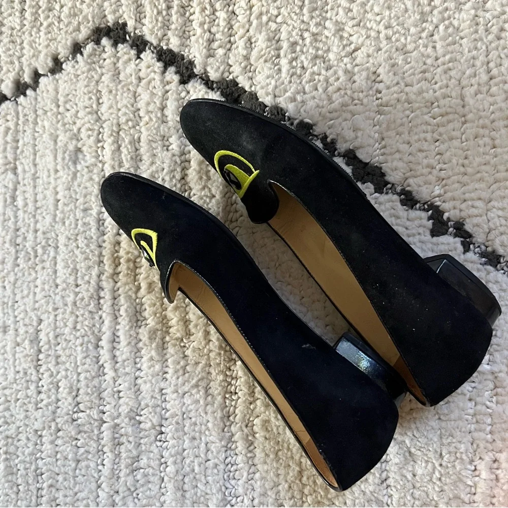 Charlotte Olympia Black Flats with Yellow Eye Design